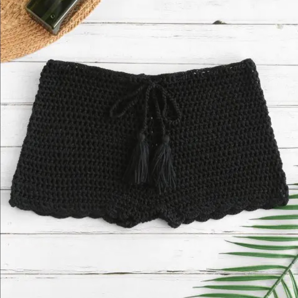 The Cutest Black Crochet Shorts Coverup Summer Knitwear